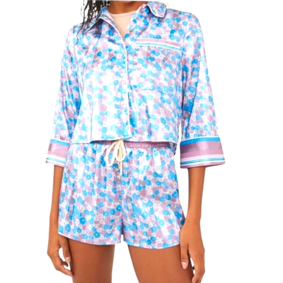 Free People Other - New Free People Pillow Talk 2-pc Satin Pajama Set Blue Lavendar Pink Combo Sz Lg